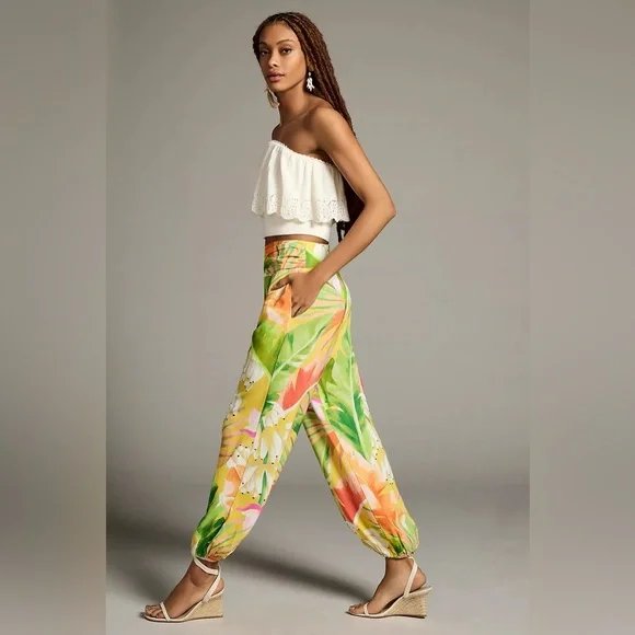 Farm Rio x Anthropologie Vibrant Tropical Banana Print Balloon Pants Size Large - Picture 5 of 16